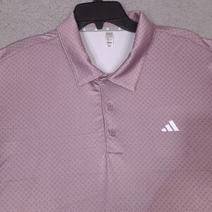 Adidas Polo Shirt Mens XL Purple Polka Dot Golf Performance Stretch UPF 50